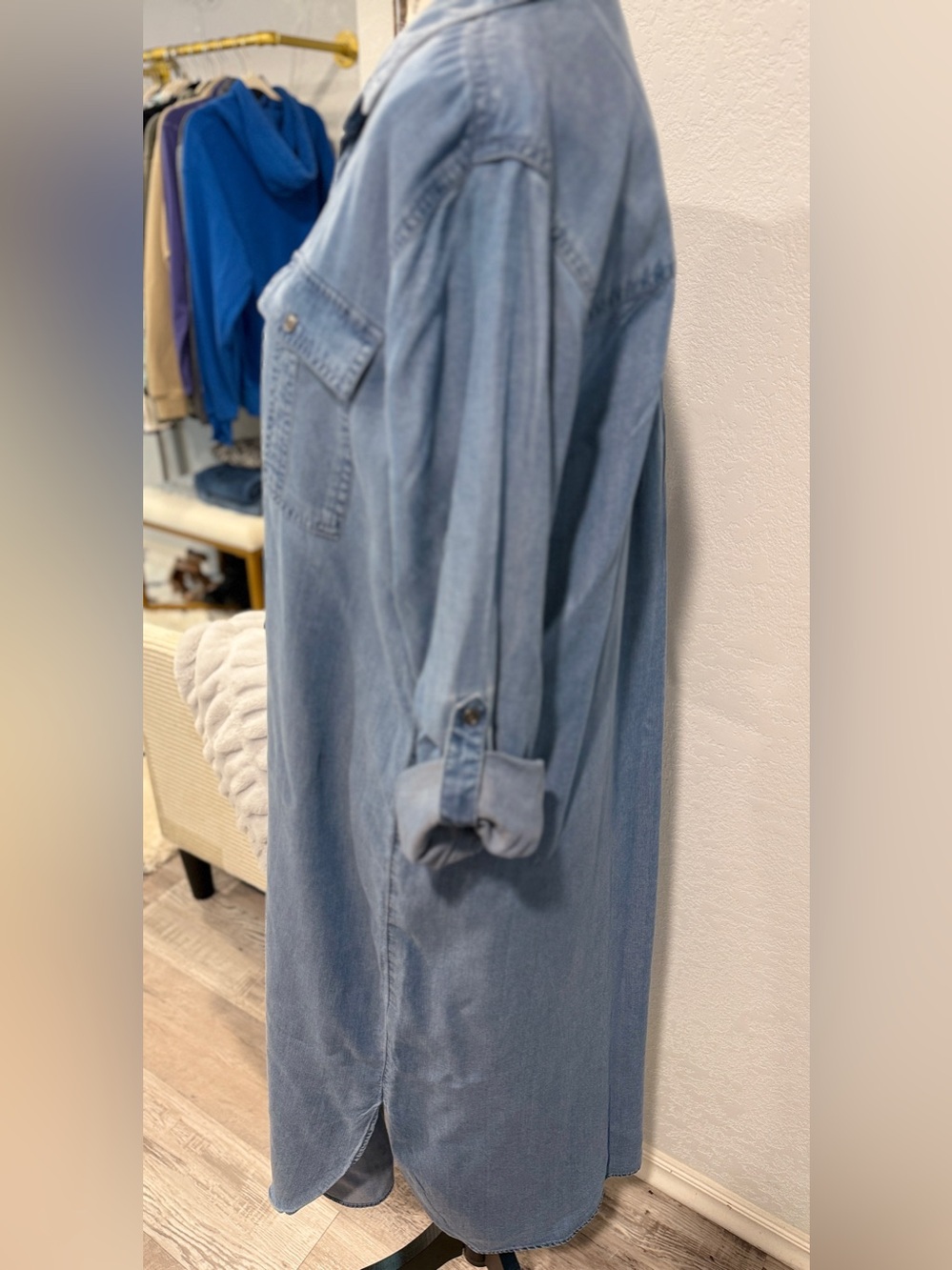 Westbound Chambray Shirt Dress Size Small NWOT Blue Button Front Roll Tab Sleeve - Picture 4 of 8